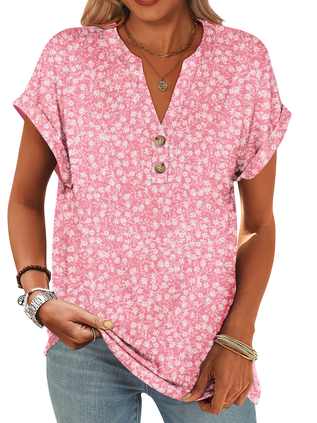 ANRABESS Womens Short Sleeve Henley Tops V Neck Dressy Casual Blouses Summer Trendy Tee Shirts 2026 Vacation Fashion Clothes