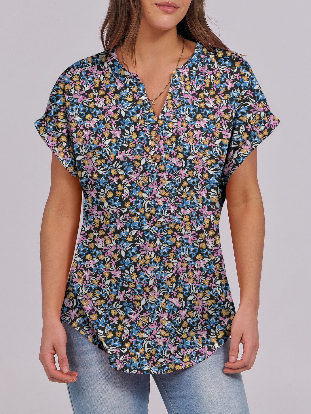 ANRABESS Womens Short Sleeve Henley Tops V Neck Dressy Casual Blouses Summer Trendy Tee Shirts 2026 Vacation Fashion Clothes