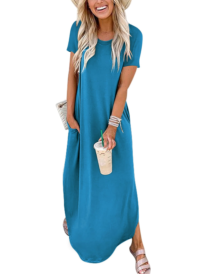 ANRABESS Womens Summer Dress Short Sleeve Maxi T Shirt Dress Loose Casual Beach Sundress with Pockets Side Slit