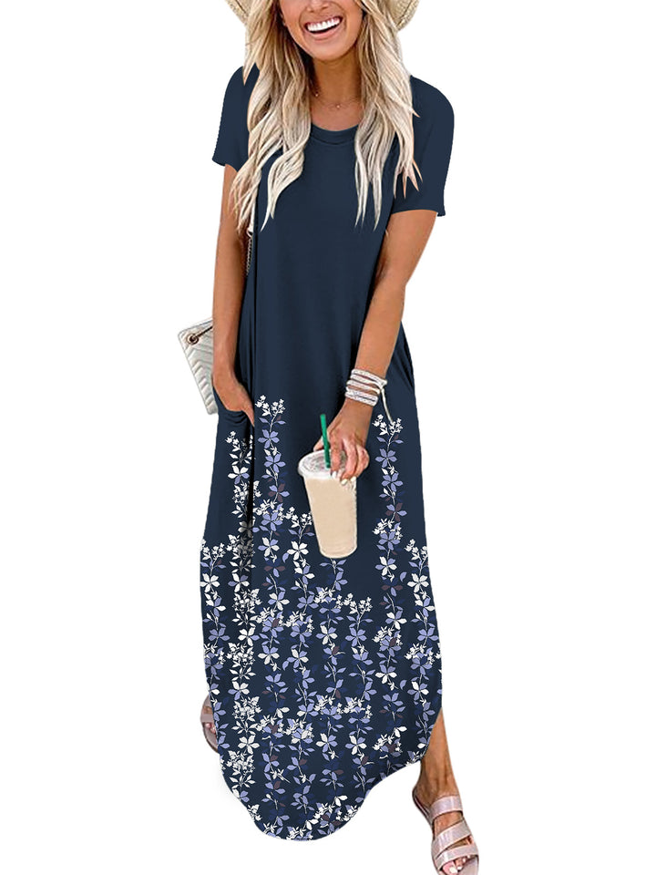 ANRABESS Womens Summer Dress Short Sleeve Maxi T Shirt Dress Loose Casual Beach Sundress with Pockets Side Slit