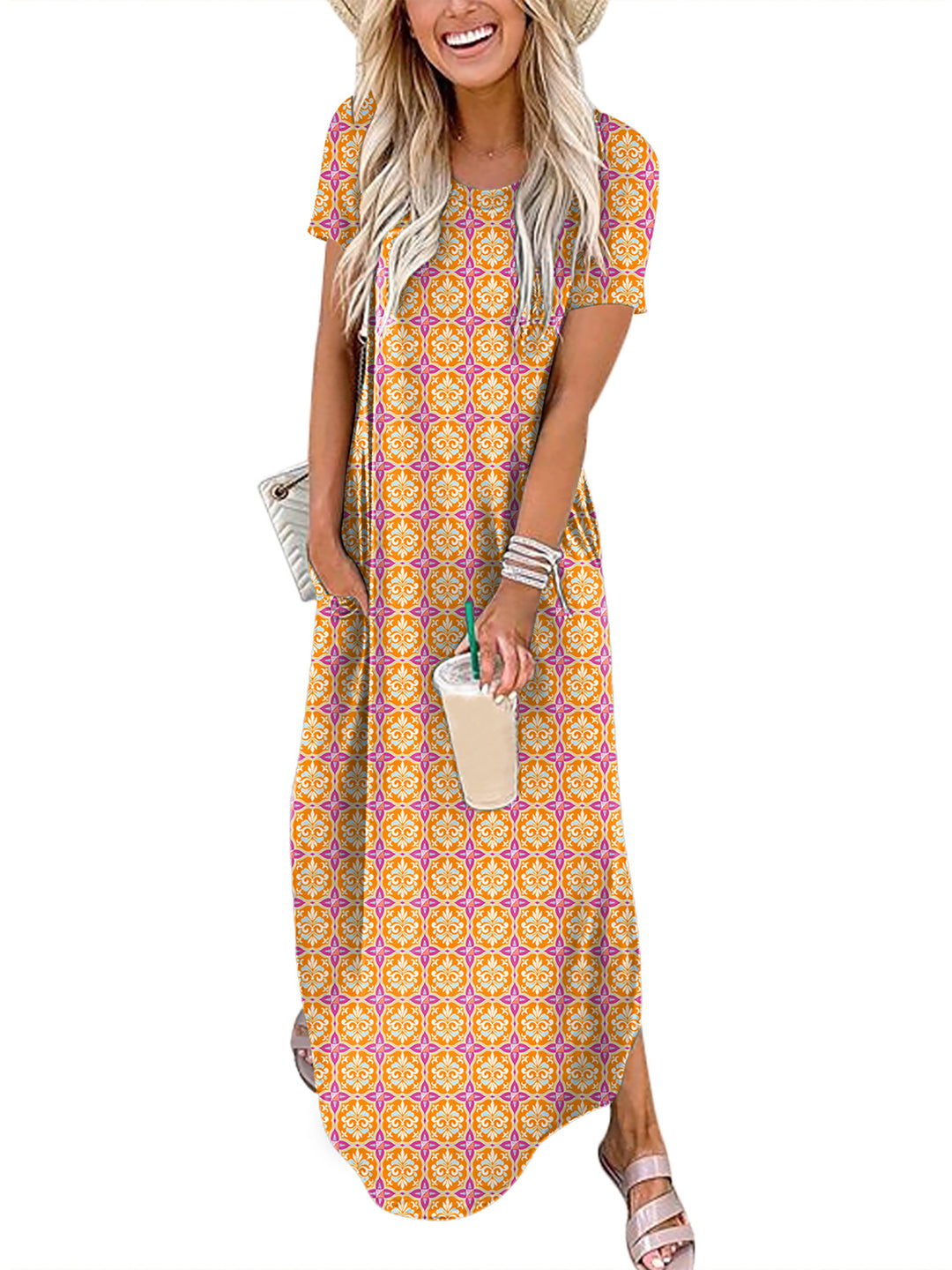 ANRABESS Womens Summer Dress Short Sleeve Maxi T Shirt Dress Loose Casual Beach Sundress with Pockets Side Slit