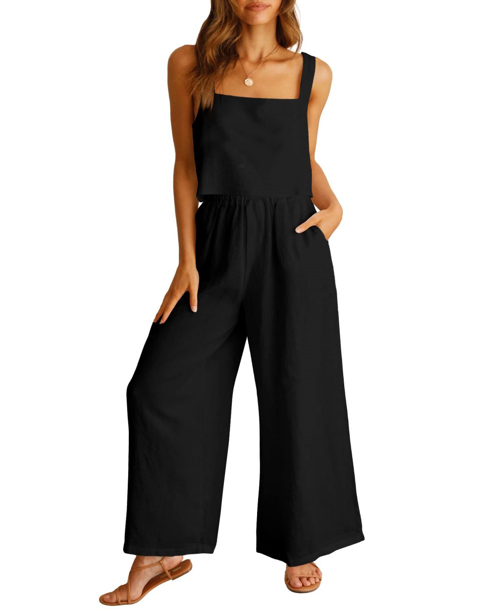 ANRABESS Square Neck Sleeveless Crop Top & Pants Set