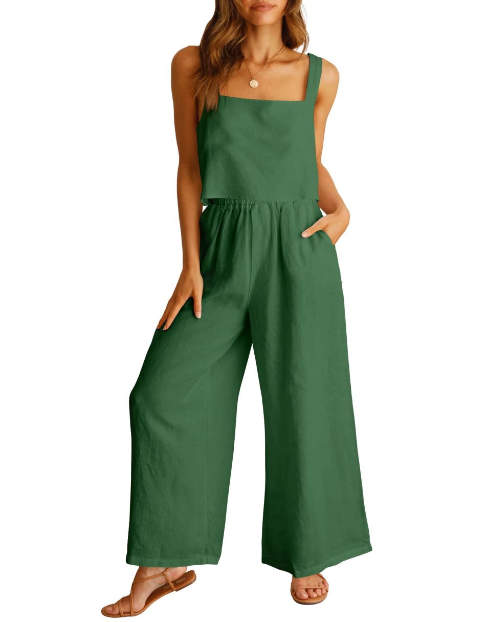 ANRABESS Square Neck Sleeveless Crop Top & Pants Set