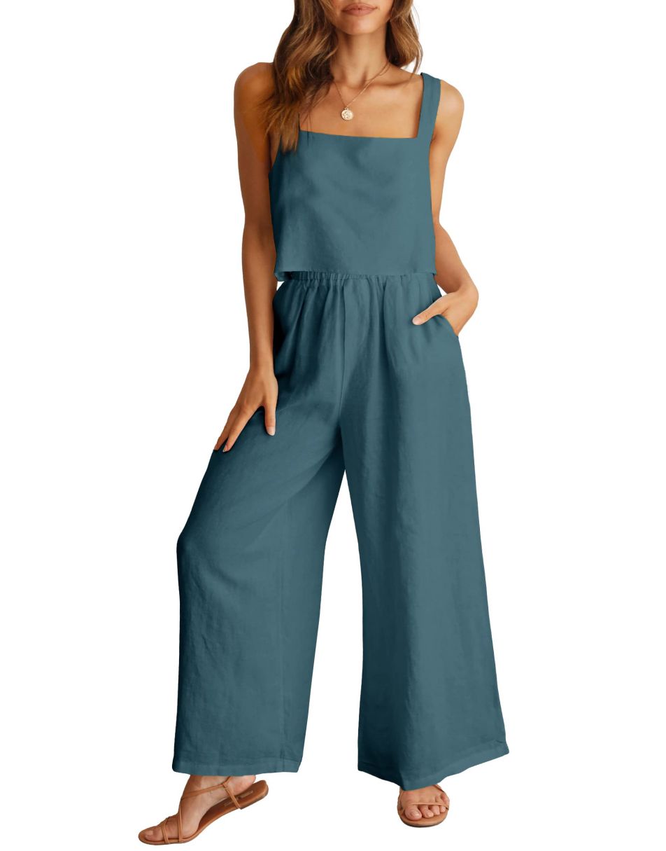 ANRABESS Square Neck Sleeveless Crop Top & Pants Set