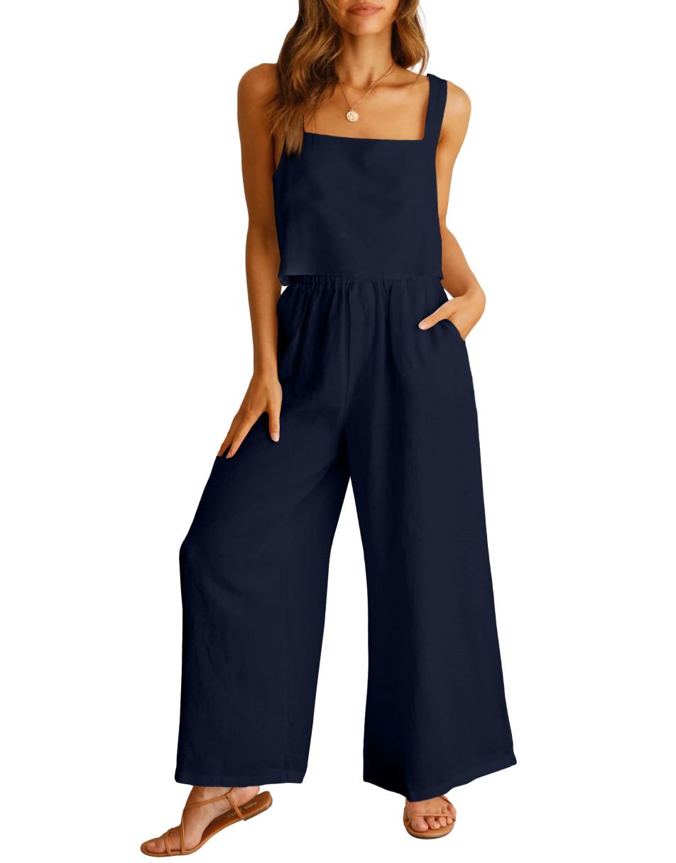 ANRABESS Square Neck Sleeveless Crop Top & Pants Set
