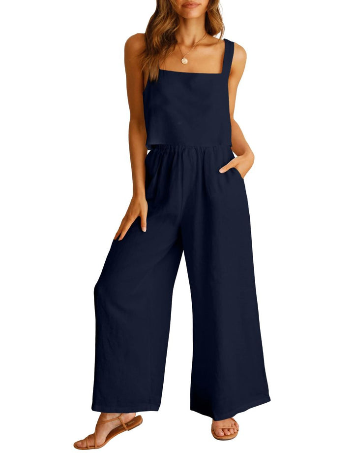 ANRABESS Square Neck Sleeveless Crop Top & Pants Set