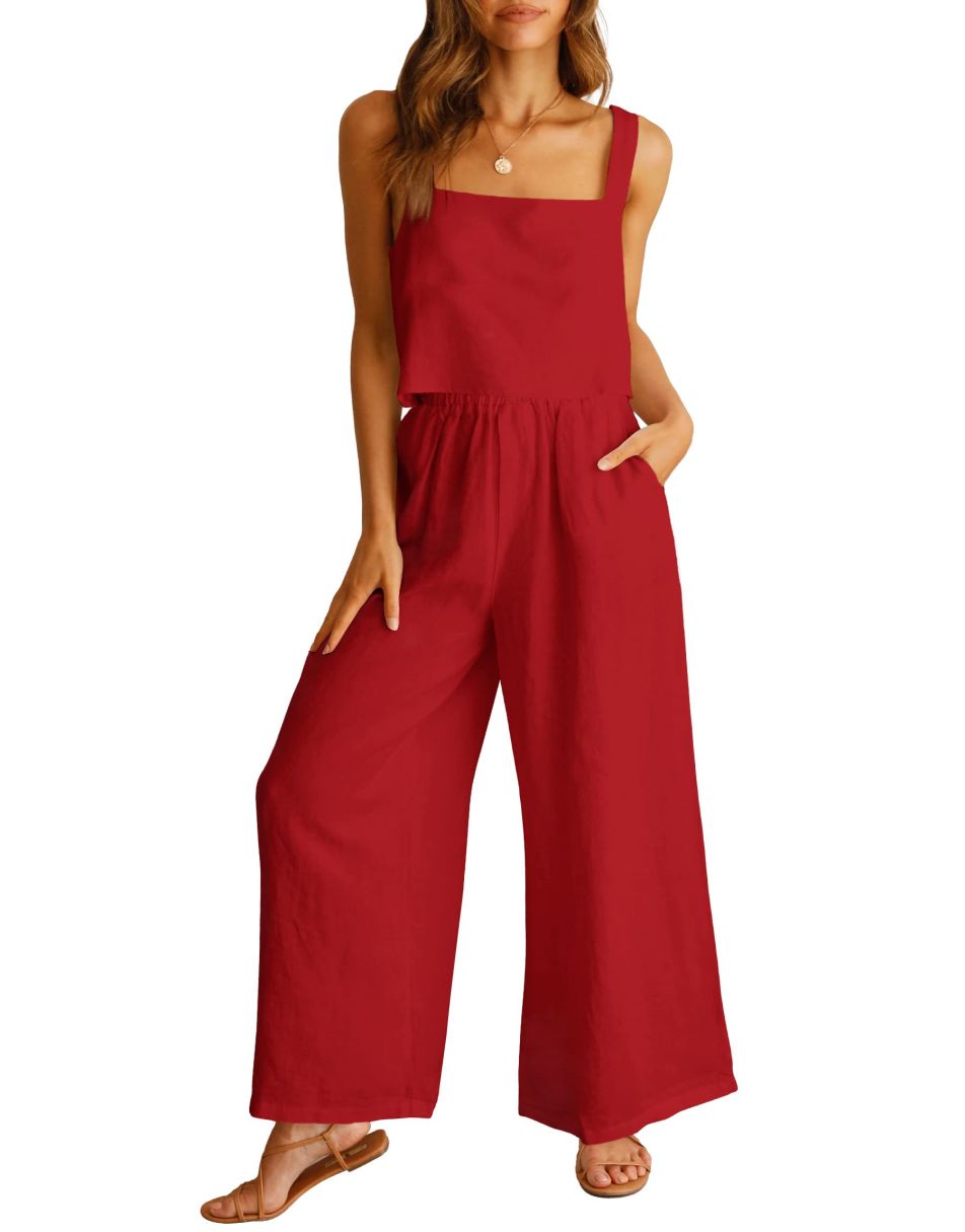 ANRABESS Square Neck Sleeveless Crop Top & Pants Set