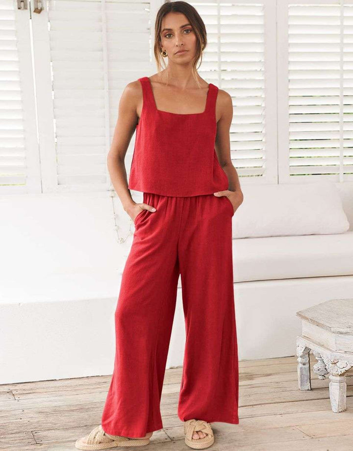 ANRABESS Square Neck Sleeveless Crop Top & Pants Set