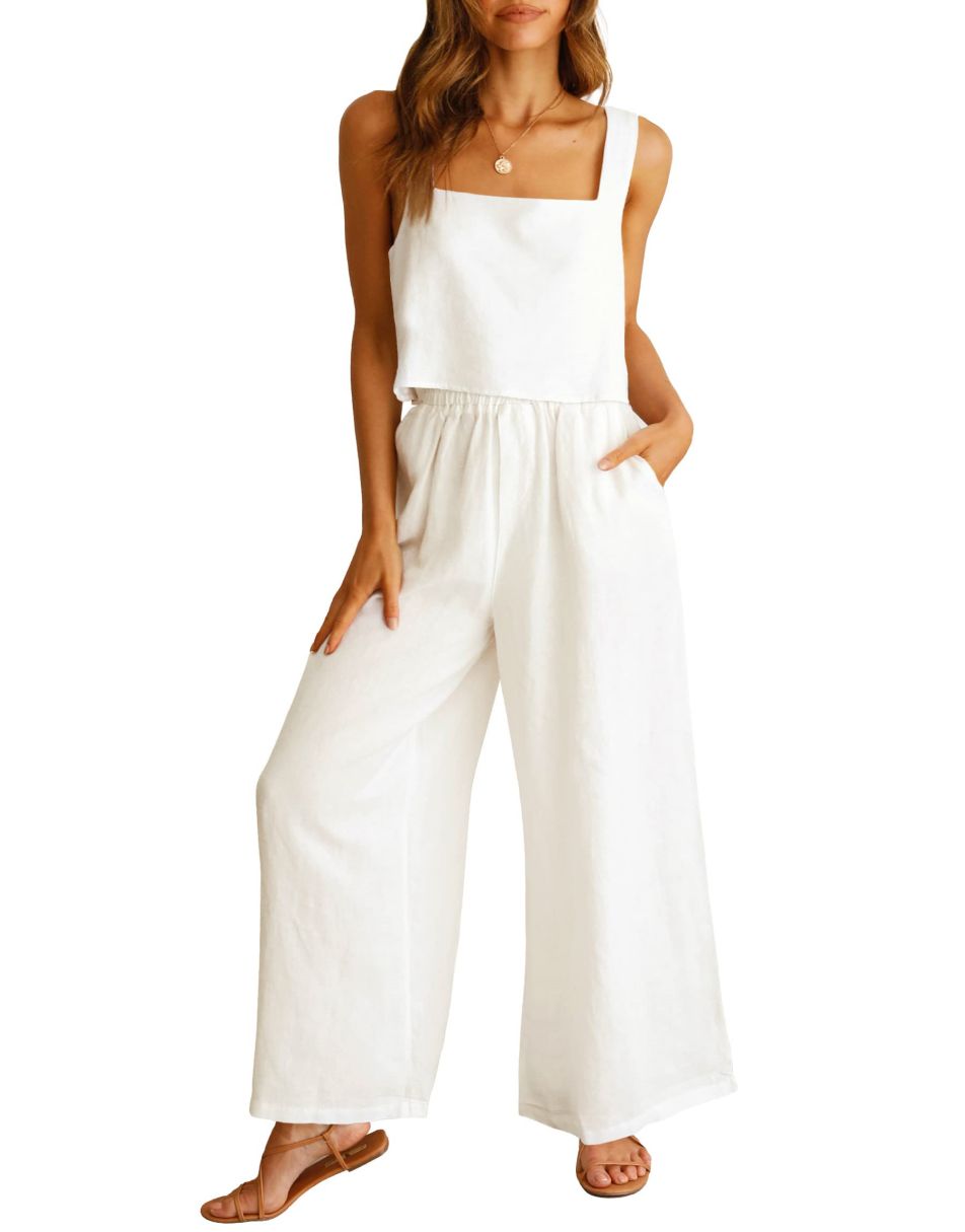 ANRABESS Square Neck Sleeveless Crop Top & Pants Set