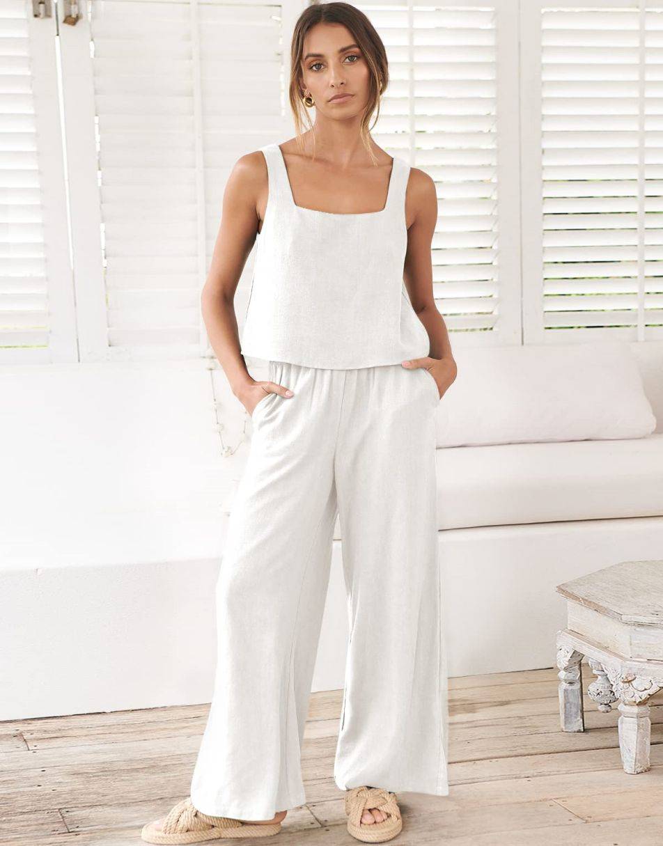 ANRABESS Square Neck Sleeveless Crop Top & Pants Set
