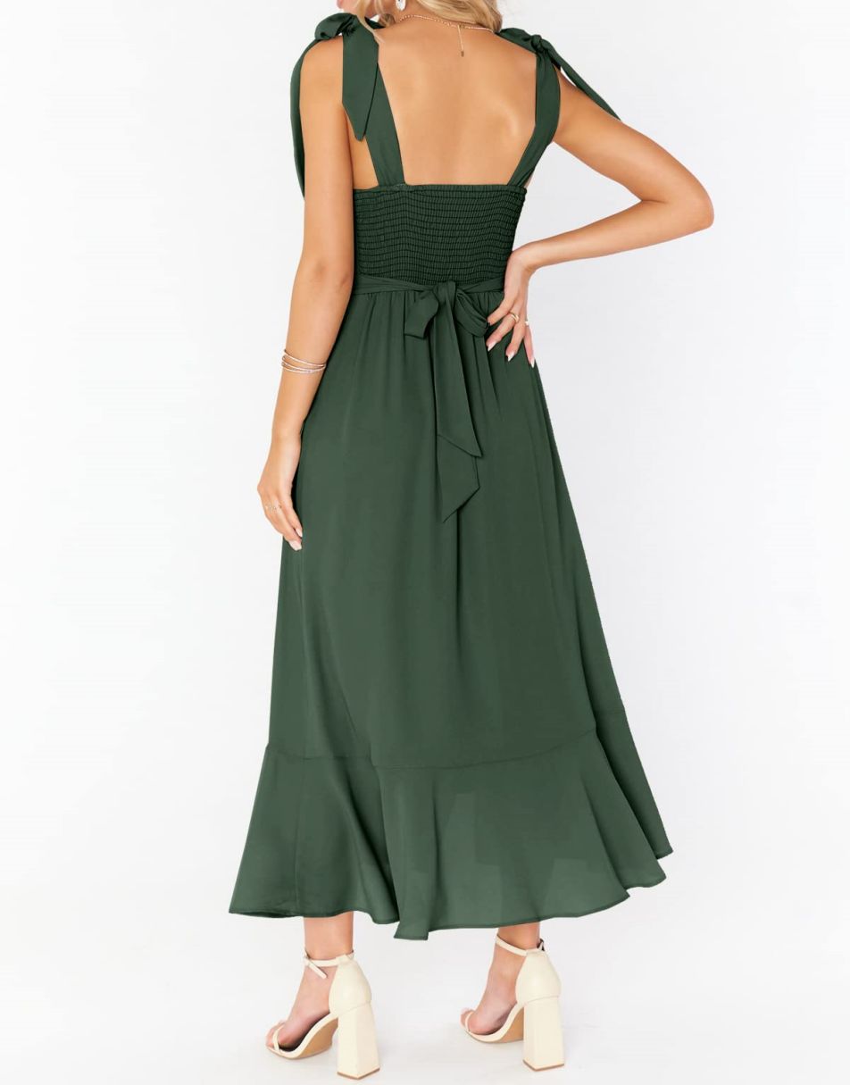 ANRABESS Bridesmaid Square Neck Ruffle Split Midi Dress