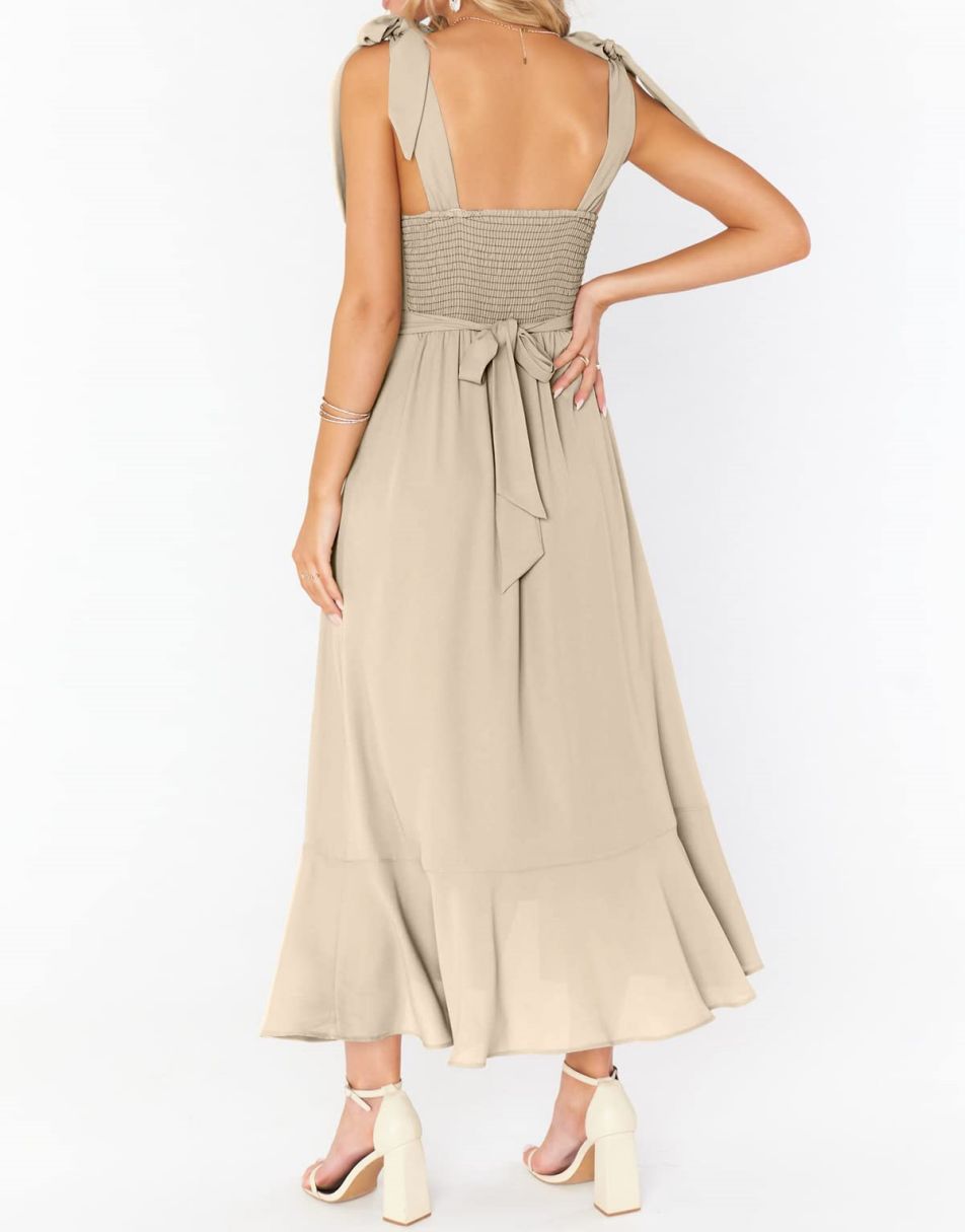 ANRABESS Bridesmaid Square Neck Ruffle Split Midi Dress