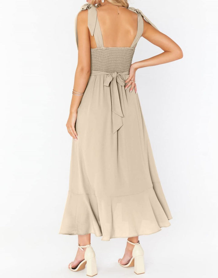 ANRABESS Bridesmaid Square Neck Ruffle Split Midi Dress