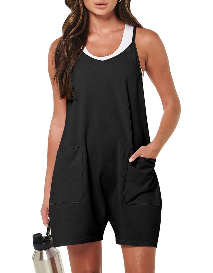 ANRABESS Summer Jumpsuits for Women 2026 Casual Adjustable Spaghetti Strap Rompers for Women Outfits Sleeveless Loose Shorts Overalls with Pockets