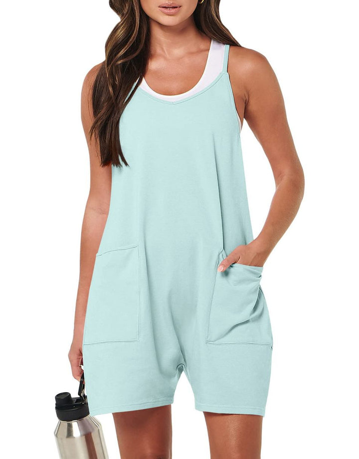 ANRABESS Summer Jumpsuits for Women 2026 Casual Adjustable Spaghetti Strap Rompers for Women Outfits Sleeveless Loose Shorts Overalls with Pockets