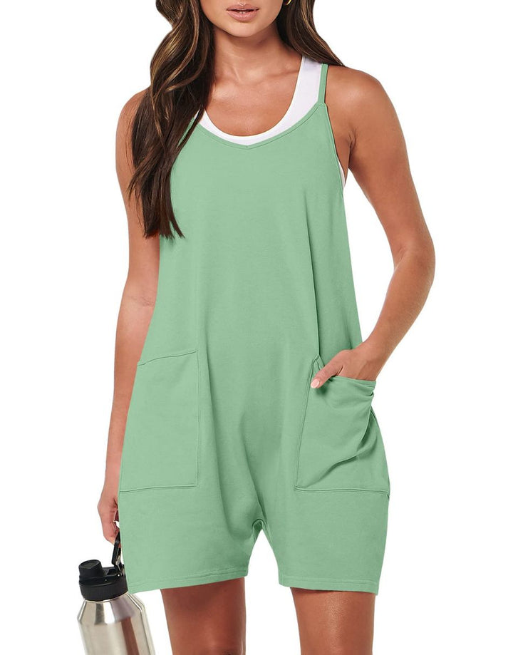ANRABESS Summer Jumpsuits for Women 2026 Casual Adjustable Spaghetti Strap Rompers for Women Outfits Sleeveless Loose Shorts Overalls with Pockets