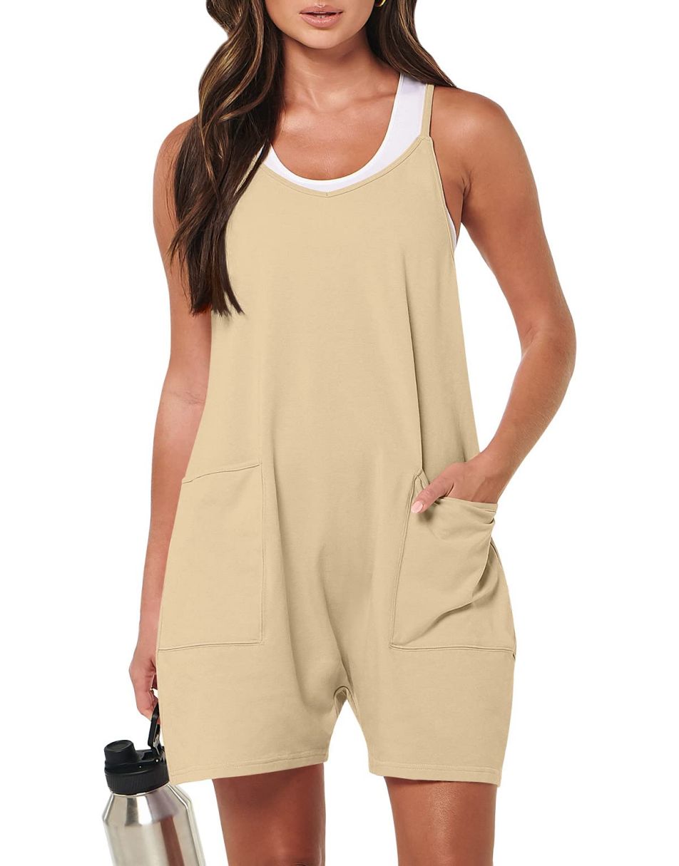 ANRABESS Summer Jumpsuits for Women 2026 Casual Adjustable Spaghetti Strap Rompers for Women Outfits Sleeveless Loose Shorts Overalls with Pockets