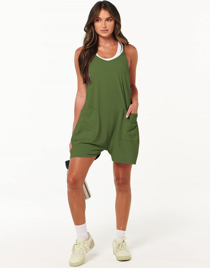 ANRABESS Summer Jumpsuits for Women 2026 Casual Adjustable Spaghetti Strap Rompers for Women Outfits Sleeveless Loose Shorts Overalls with Pockets