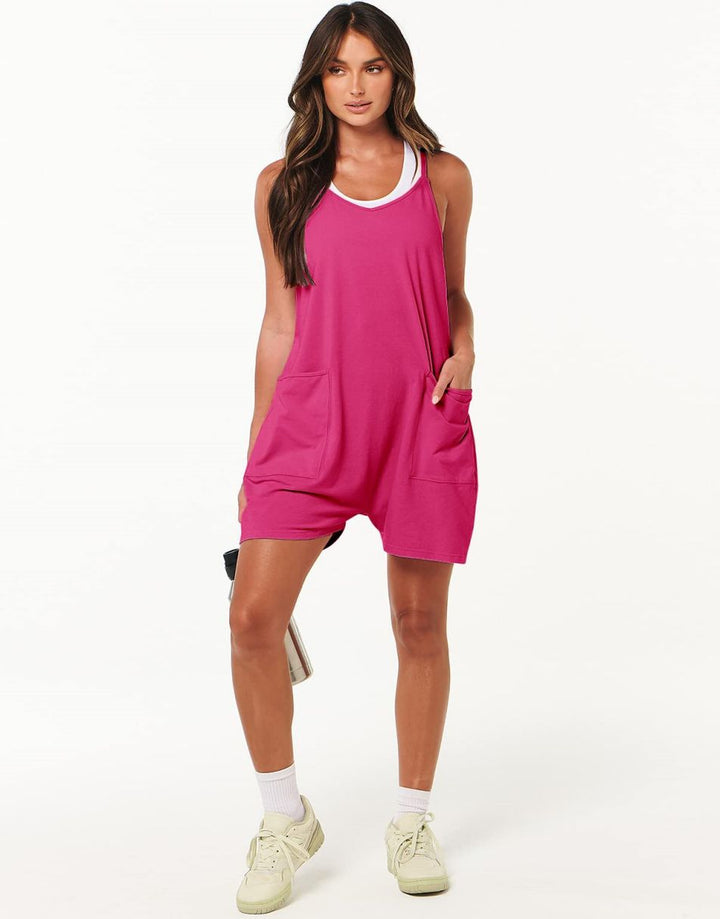 ANRABESS Summer Jumpsuits for Women 2026 Casual Adjustable Spaghetti Strap Rompers for Women Outfits Sleeveless Loose Shorts Overalls with Pockets