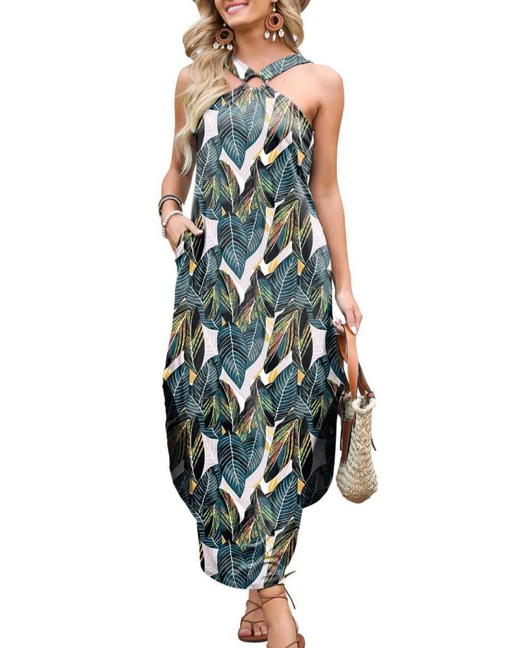 ANRABESS Criss Cross Sleeveless Maxi Beach Dress with Pockets