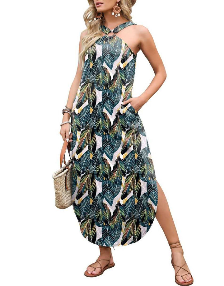 ANRABESS Criss Cross Sleeveless Maxi Beach Dress with Pockets