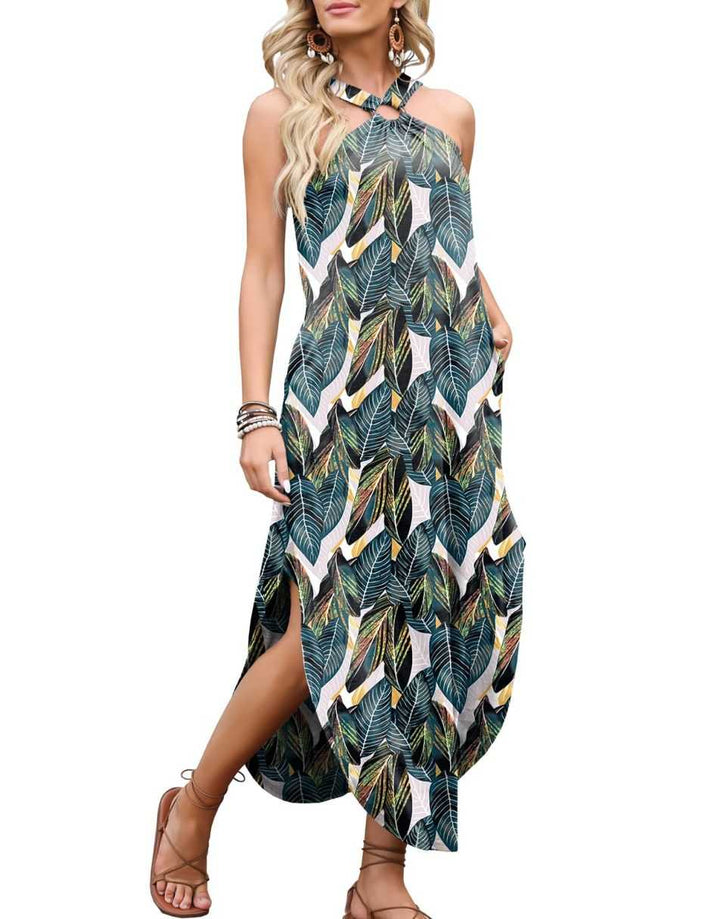 ANRABESS Criss Cross Sleeveless Maxi Beach Dress with Pockets