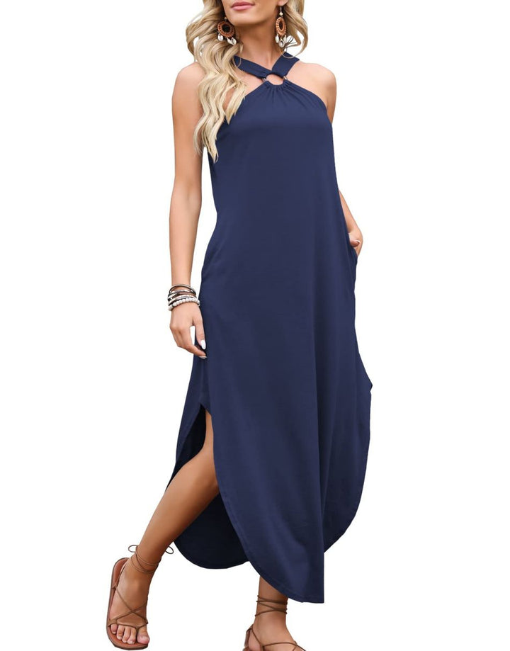 ANRABESS Criss Cross Sleeveless Maxi Beach Dress with Pockets
