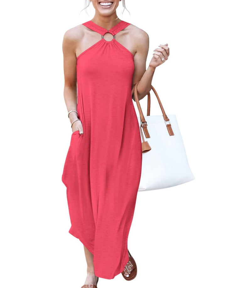 ANRABESS Criss Cross Sleeveless Maxi Beach Dress with Pockets