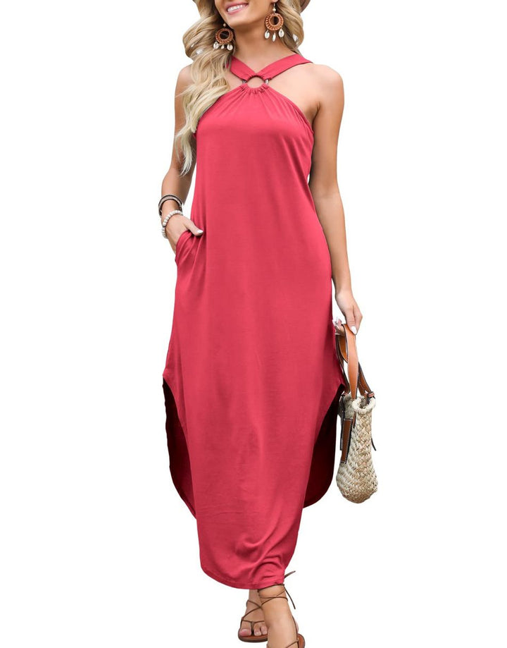 ANRABESS Criss Cross Sleeveless Maxi Beach Dress with Pockets
