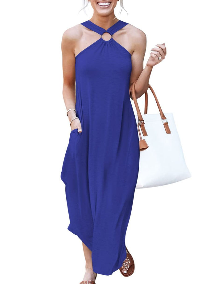 ANRABESS Criss Cross Sleeveless Maxi Beach Dress with Pockets