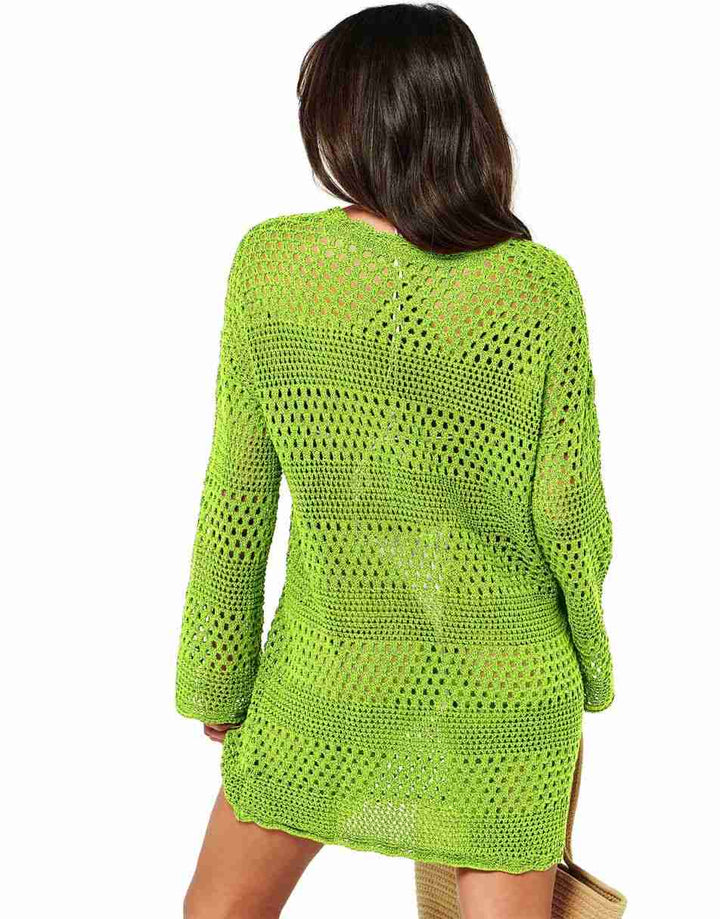 ANRABESS Womens Swimsuit Cover Up Crochet Long Sleeve Mesh Knit Summer Beach Dress Sheer Hollow Out Bathing Suit Coverup