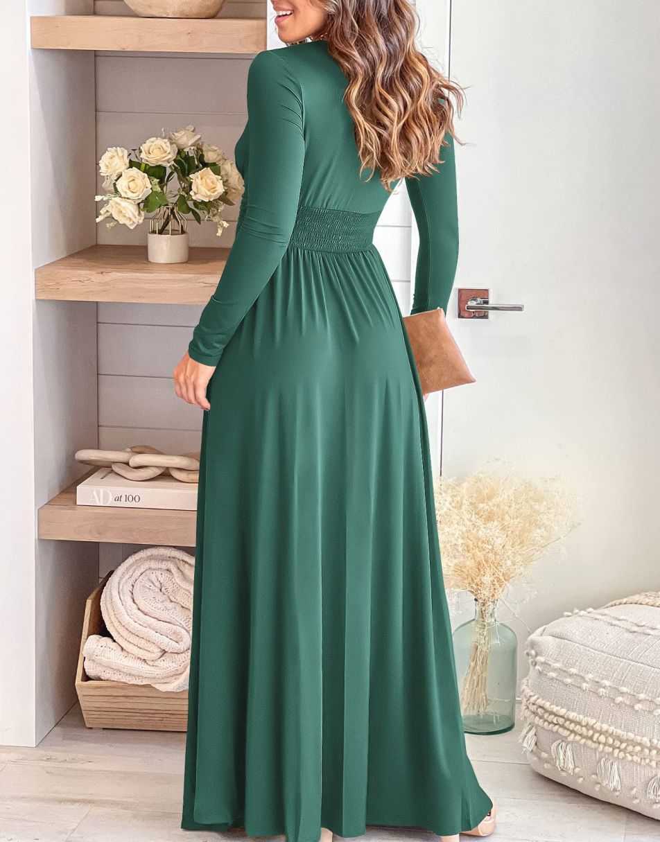 ANRABESS Deep V Neck Short Sleeve Slit Maxi Evening Dress