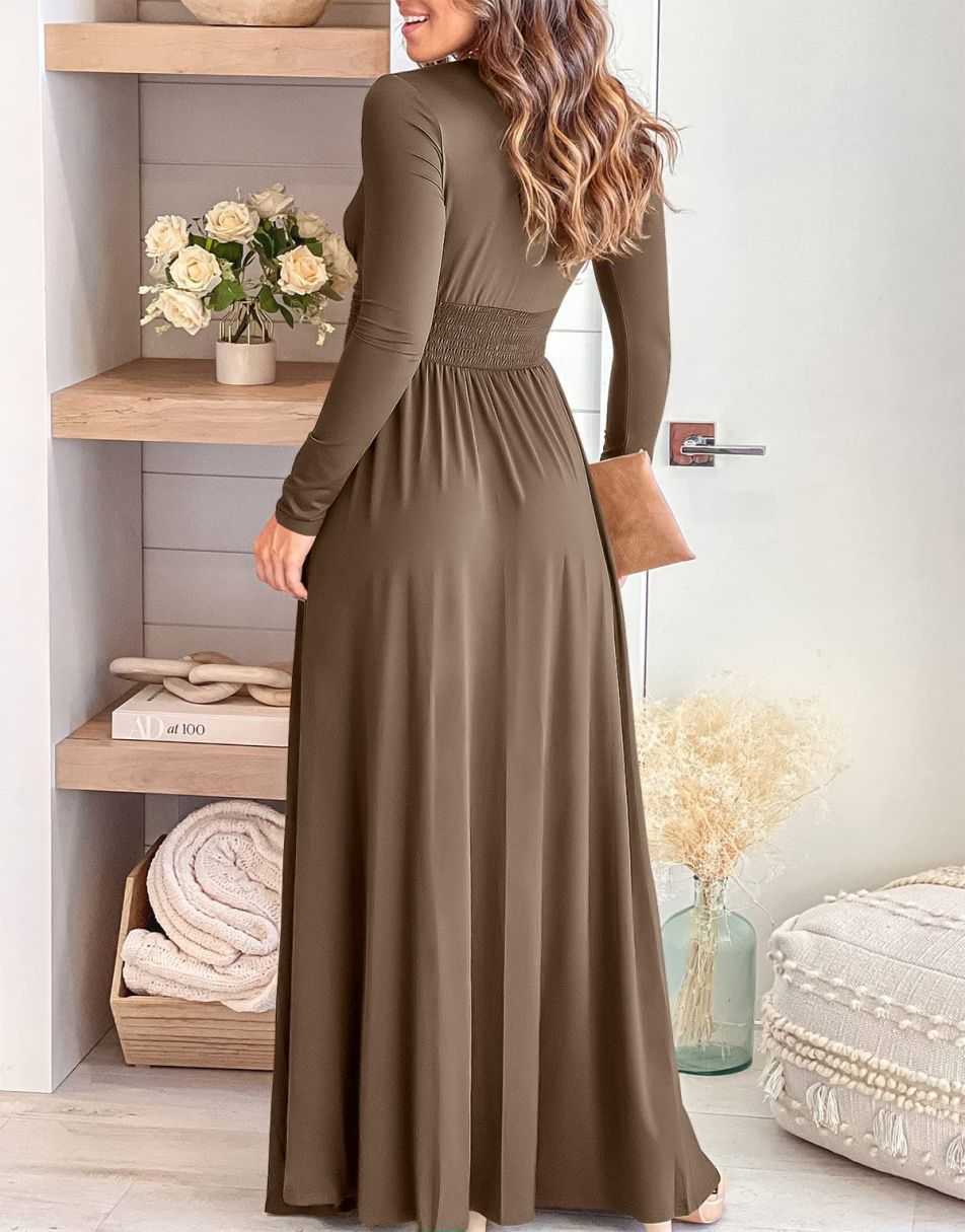 ANRABESS Deep V Neck Short Sleeve Slit Maxi Evening Dress