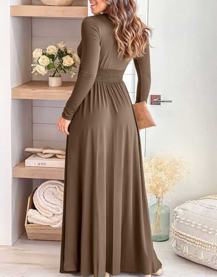 ANRABESS Deep V Neck Short Sleeve Slit Maxi Evening Dress