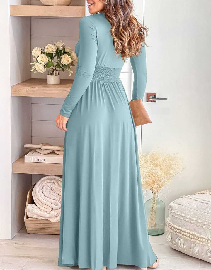 ANRABESS Deep V Neck Short Sleeve Slit Maxi Evening Dress