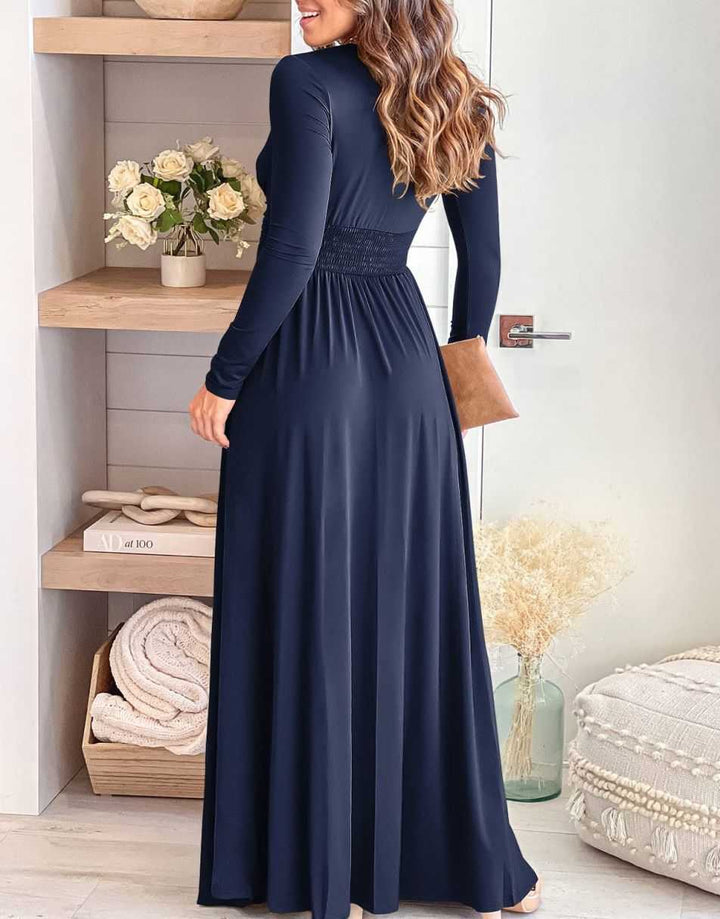 ANRABESS Deep V Neck Short Sleeve Slit Maxi Evening Dress