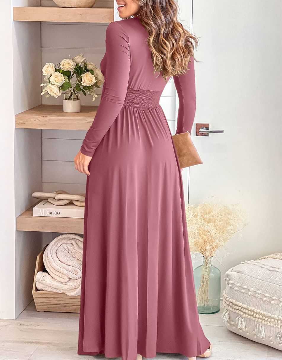 ANRABESS Deep V Neck Short Sleeve Slit Maxi Evening Dress