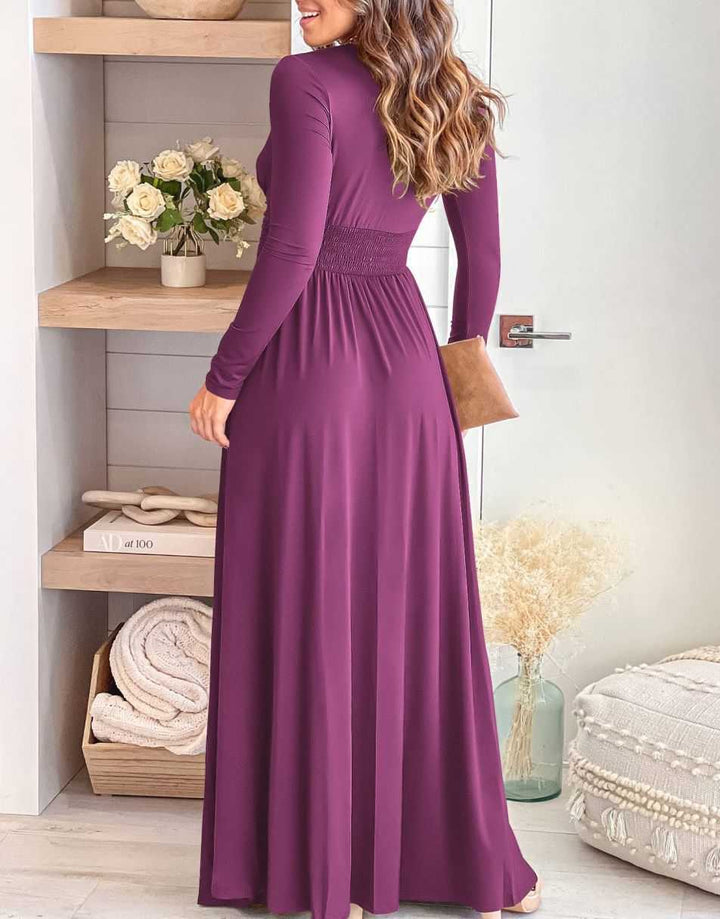 ANRABESS Deep V Neck Short Sleeve Slit Maxi Evening Dress