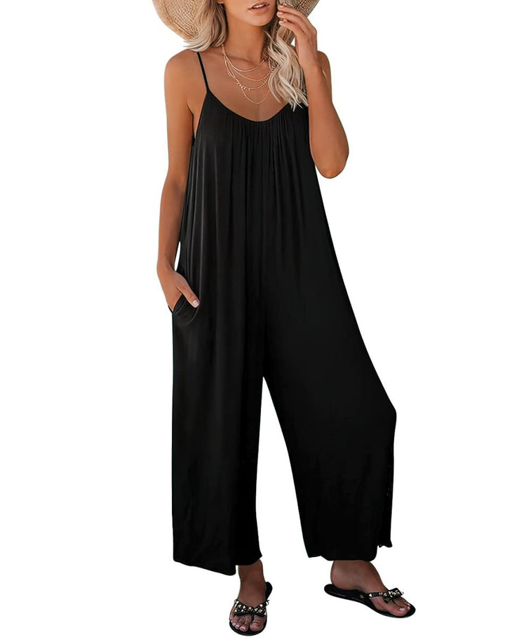ANRABESS Loose Spaghetti Strap Wide Leg Jumpsuit with Pockets