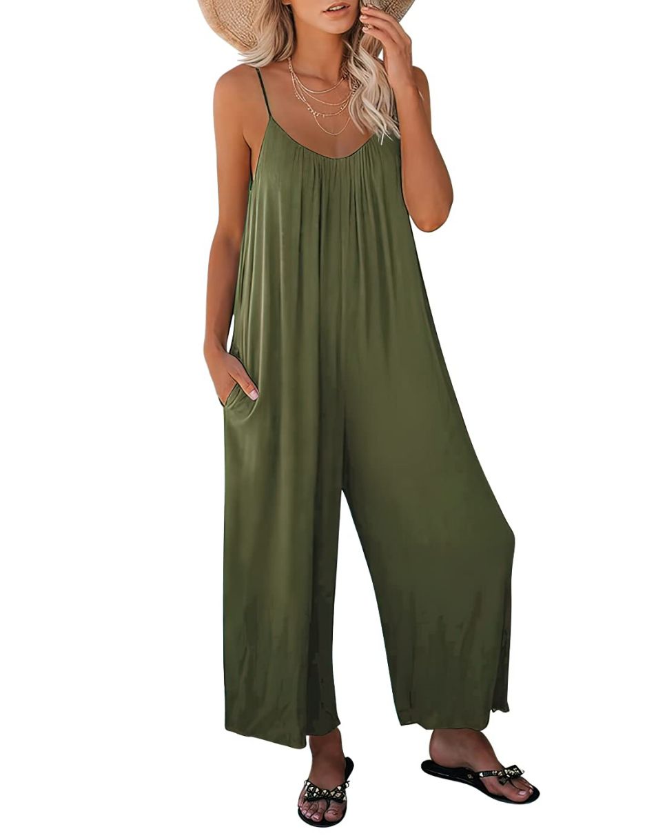 ANRABESS Loose Spaghetti Strap Wide Leg Jumpsuit with Pockets