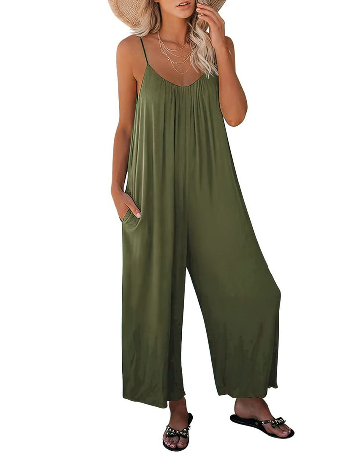 ANRABESS Loose Spaghetti Strap Wide Leg Jumpsuit with Pockets