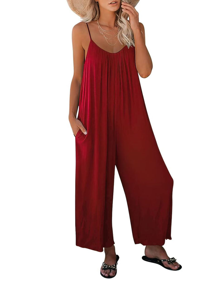 ANRABESS Loose Spaghetti Strap Wide Leg Jumpsuit with Pockets