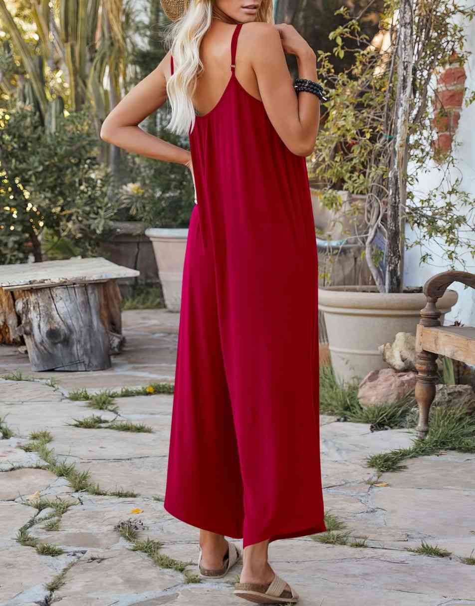 ANRABESS Loose Spaghetti Strap Wide Leg Jumpsuit with Pockets