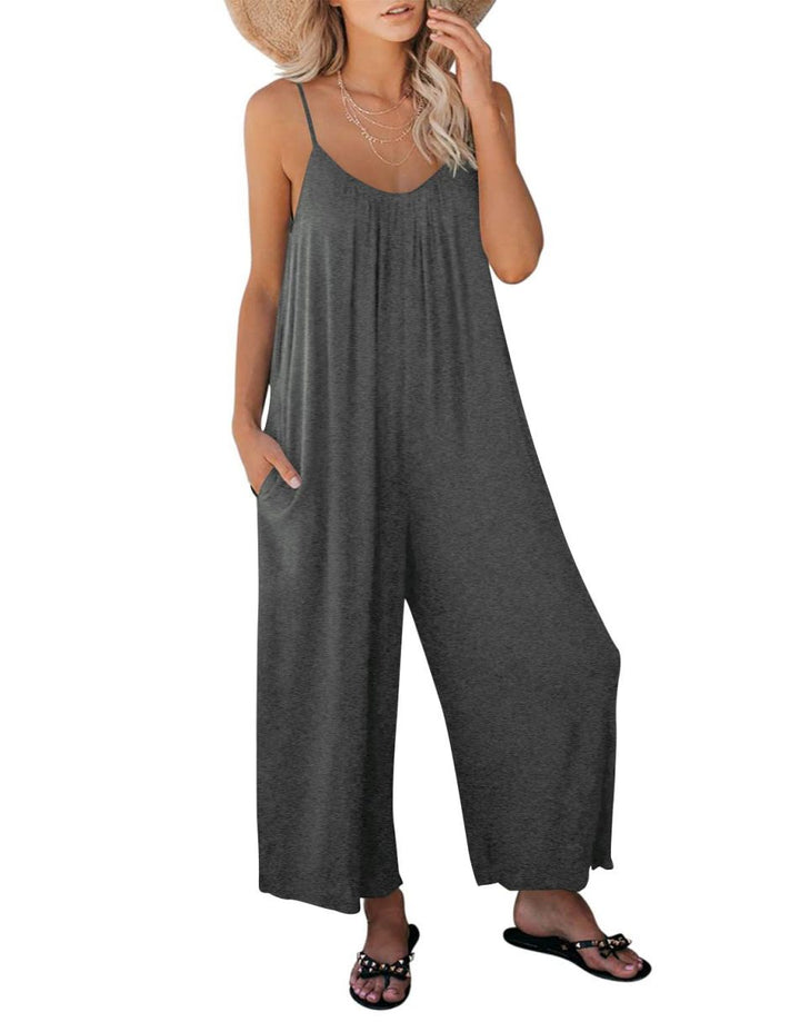 ANRABESS Loose Spaghetti Strap Wide Leg Jumpsuit with Pockets