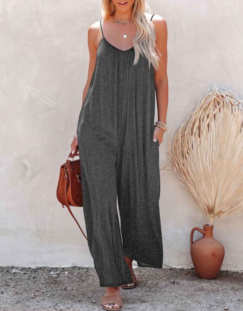 ANRABESS Loose Spaghetti Strap Wide Leg Jumpsuit with Pockets