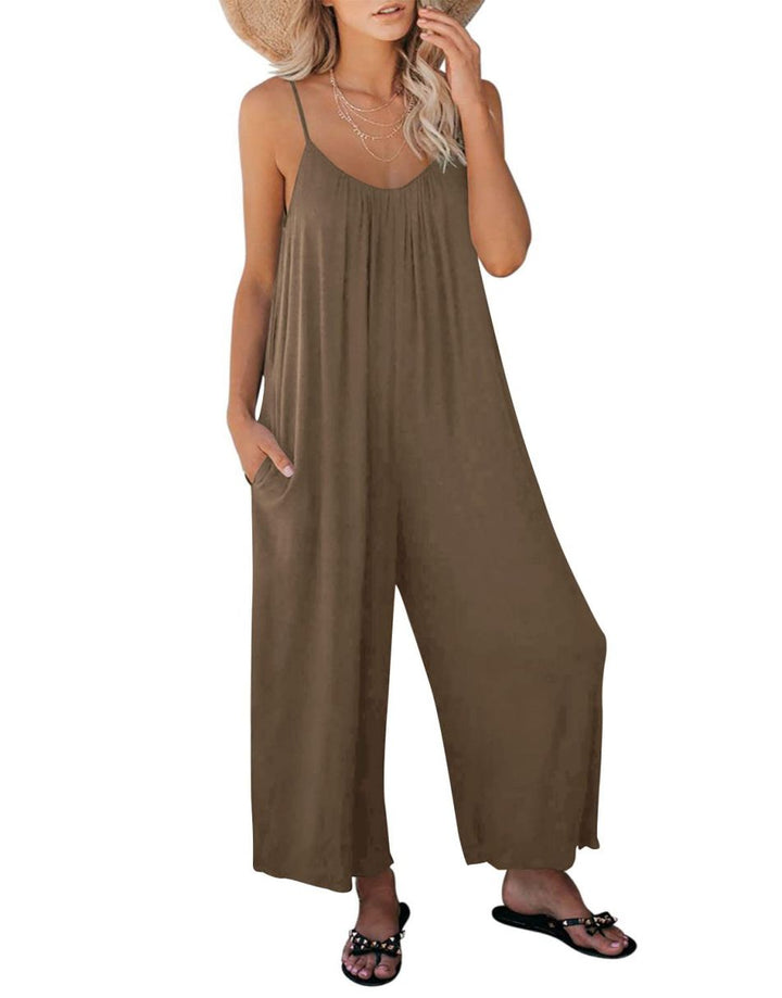 ANRABESS Loose Spaghetti Strap Wide Leg Jumpsuit with Pockets