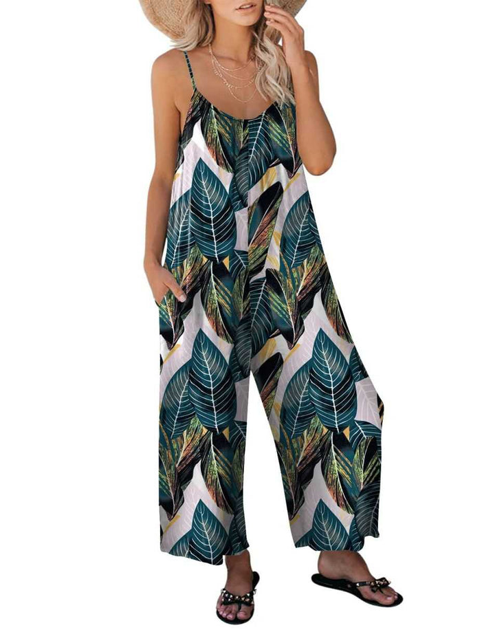 ANRABESS Loose Spaghetti Strap Wide Leg Jumpsuit with Pockets