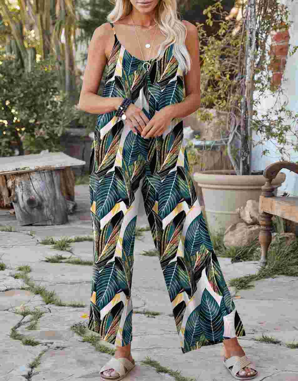 ANRABESS Loose Spaghetti Strap Wide Leg Jumpsuit with Pockets