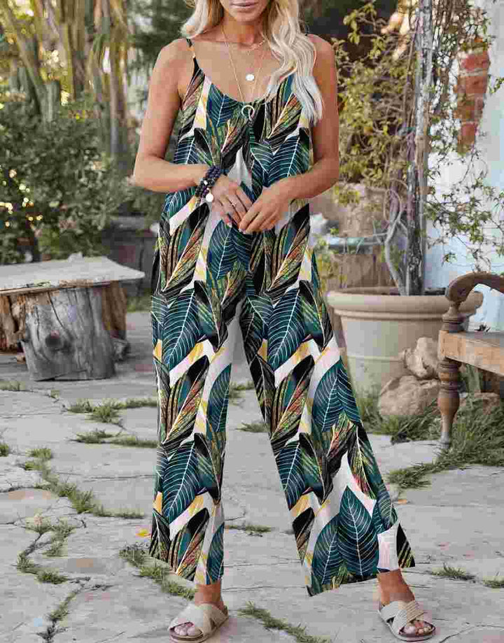 ANRABESS Loose Spaghetti Strap Wide Leg Jumpsuit with Pockets