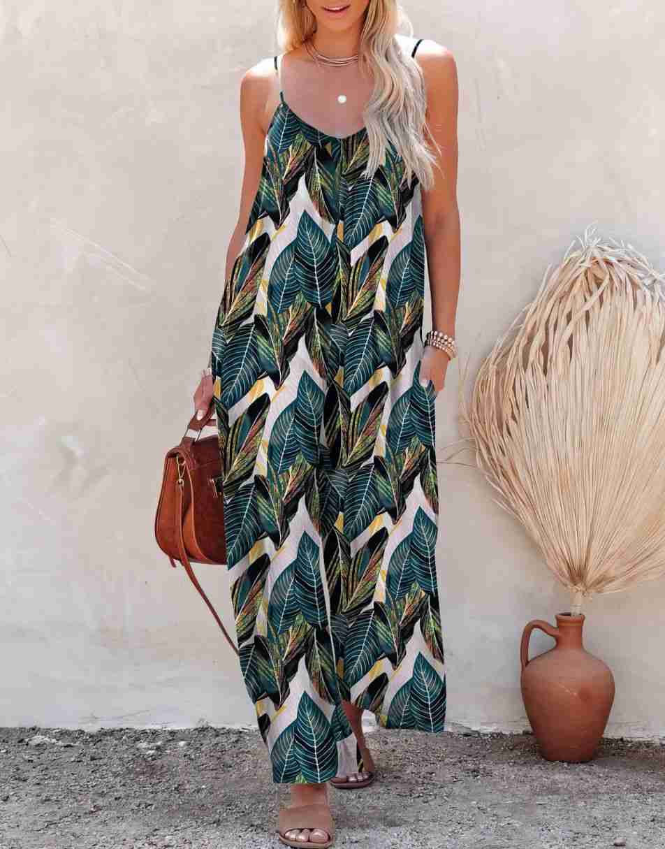 ANRABESS Loose Spaghetti Strap Wide Leg Jumpsuit with Pockets